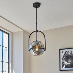 Merano Trieste Smoked Mirror Glass Matt Black Single Globe Pendant Ceiling Light - Size: 27.5 x 27.5 x 86cm - Wilko - thumbnail 7