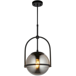 Merano Trieste Smoked Mirror Glass Matt Black Single Globe Pendant Ceiling Light - Size: 27.5 x 27.5 x 86cm - Wilko - thumbnail 4