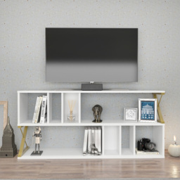 Decorotika Termas 8 Shelf White and Gold TV Unit - Size: 64.4 x 140 x 29.5cm - Multi - Wilko - thumbnail 6