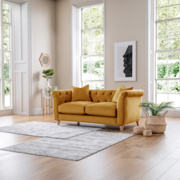 2 Seater Ochre Velvet Sofa - Yellow - Sofas Express - Wilko - thumbnail 6