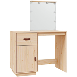 vidaXL Single Door Single Drawer Solid Wood Pine Dressing Table with LED Lights - Size: 133.5 x 95 x 50cm - Brown - Wilko - thumbnail 3