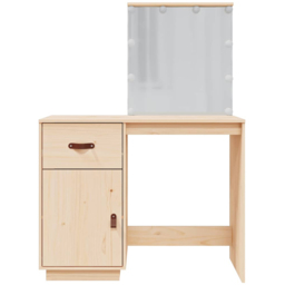 vidaXL Single Door Single Drawer Solid Wood Pine Dressing Table with LED Lights - Size: 133.5 x 95 x 50cm - Brown - Wilko - thumbnail 5