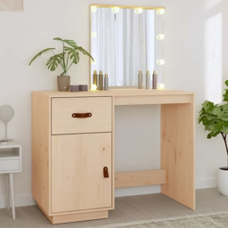 vidaXL Single Door Single Drawer Solid Wood Pine Dressing Table with LED Lights - Size: 133.5 x 95 x 50cm - Brown - Wilko - thumbnail 1