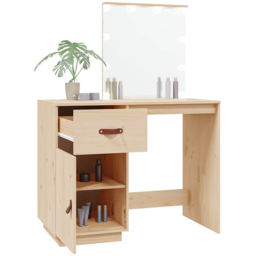 vidaXL Single Door Single Drawer Solid Wood Pine Dressing Table with LED Lights - Size: 133.5 x 95 x 50cm - Brown - Wilko - thumbnail 6