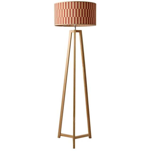 ValueLights Lottie Orange Checkerboard Bamboo Shade Wooden Tripod LED Floor Lamp with Bulb - Size: 150 x 38 x 38cm - Cream - Wilko - image 1