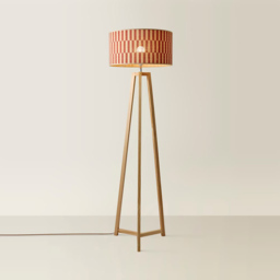 ValueLights Lottie Orange Checkerboard Bamboo Shade Wooden Tripod LED Floor Lamp with Bulb - Size: 150 x 38 x 38cm - Cream - Wilko - thumbnail 5