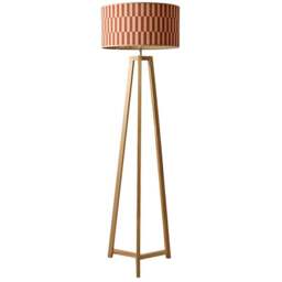 ValueLights Lottie Orange Checkerboard Bamboo Shade Wooden Tripod LED Floor Lamp with Bulb - Size: 150 x 38 x 38cm - Cream - Wilko