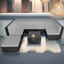 tectake Venice 7 Seater Black and Grey Outdoor Sofa Set - Wilko - thumbnail 1