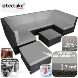 tectake Venice 7 Seater Black and Grey Outdoor Sofa Set - Wilko - thumbnail 4