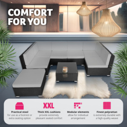 tectake Venice 7 Seater Black and Grey Outdoor Sofa Set - Wilko - thumbnail 5
