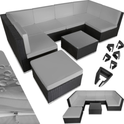 tectake Venice 7 Seater Black and Grey Outdoor Sofa Set - Wilko - thumbnail 3