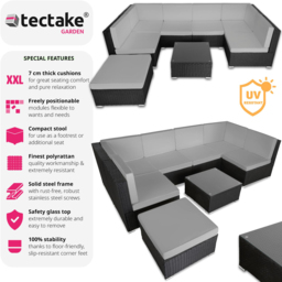 tectake Venice 7 Seater Black and Grey Outdoor Sofa Set - Wilko - thumbnail 7