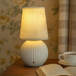 Lighting Collection Frosted Glass and Linen Shade Rechargeable LED Table Lamp - Size: 30 x 14 x 14cm - White and Gold - Wilko - thumbnail 3