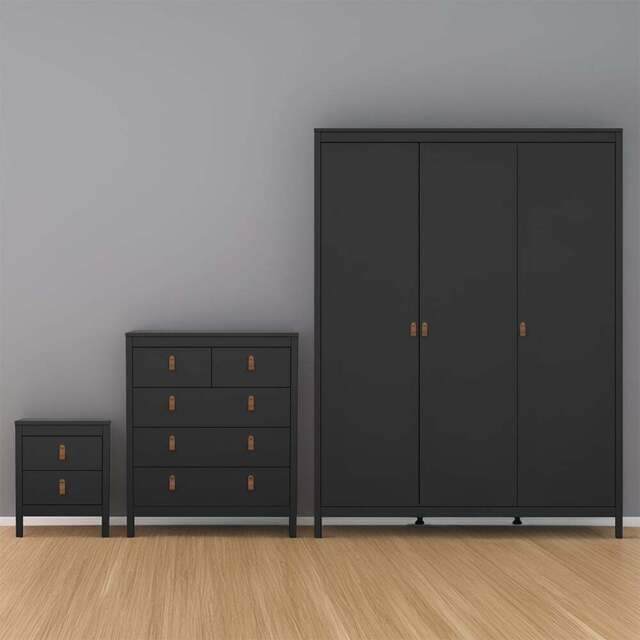 Florence Barcelona Matt Black 3 Piece Bedroom Furniture Set - Furniture To Go - Wilko - image 1