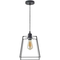 ValueLights Susie Single Glass Lantern Shade Matte Black LED Ceiling Pendant Light - Size: 131 x 18 x 18cm - Wilko