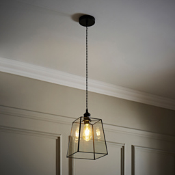 ValueLights Susie Single Glass Lantern Shade Matte Black LED Ceiling Pendant Light - Size: 131 x 18 x 18cm - Wilko - thumbnail 3