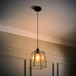 ValueLights Susie Single Glass Lantern Shade Matte Black LED Ceiling Pendant Light - Size: 131 x 18 x 18cm - Wilko - thumbnail 7
