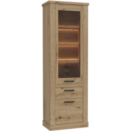 Florence Corona 2 Door Single Drawer Artisan Oak Narrow Display Cabinet - Size: 212 x 71.4 x 41.3cm - Brown - Furniture To Go - Wilko - thumbnail 3