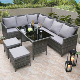 Thalia 8 Seater Rattan Sofa Set Grey - Home Garden Direct - Wilko
