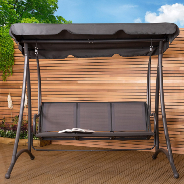 Charles Bentley 3 Seater Grey Garden Swing Seat with Canopy - Wilko - image 1