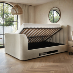 Flair Megane King Size Cream Boucle Side Lift Ottoman Bed with TV Bracket - Wilko - thumbnail 4