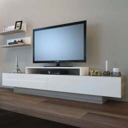 Decorotika Lusi 2 Door Single Shelf Cordoba and White TV Unit with 2 Wall Shelf - Size: 40 x 180 x 32cm - Multi - Wilko