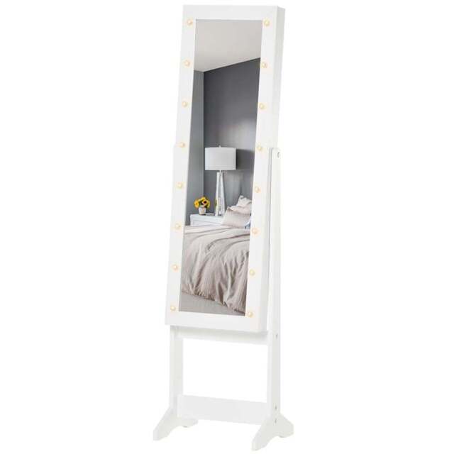 Portland Full Body Mirrored Jewellery Cabinet with Warm White LED - Size: 136 x 30cm - Wilko - image 1