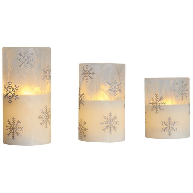 Set of 3 Snowflake LED Candles White - Wilko - image 1