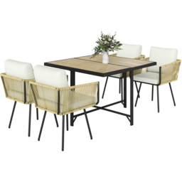 Outsunny 4 Seater Rattan Garden Dining Set Beige - Wilko - thumbnail 3