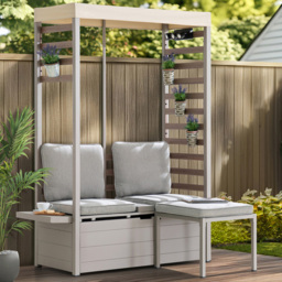 Sunjoy 2 Seater Under storage Patio Loveseat with Footstool and Canopy - Grey - Wilko - thumbnail 1