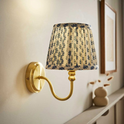 ValueLights Binky Blue Floral Shade Gold Rechargeable Wall Light with Bulb 2 Pack - Size: 23.5 x 16.5 x 21.5cm - Cream and Blue - Wilko - thumbnail 3