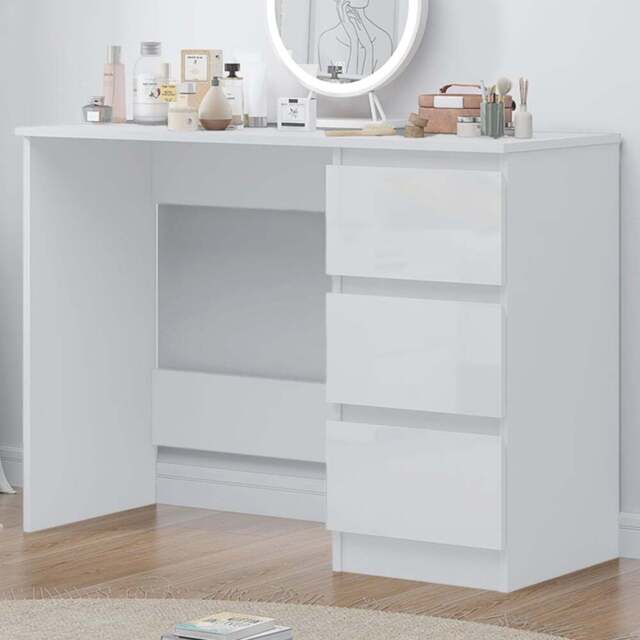 FWStyle Stora 3 Drawer White Gloss Dressing Table - Size: 72 x 99 x 40cm - Wilko - image 1