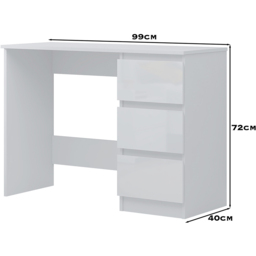 FWStyle Stora 3 Drawer White Gloss Dressing Table - Size: 72 x 99 x 40cm - Wilko - thumbnail 7