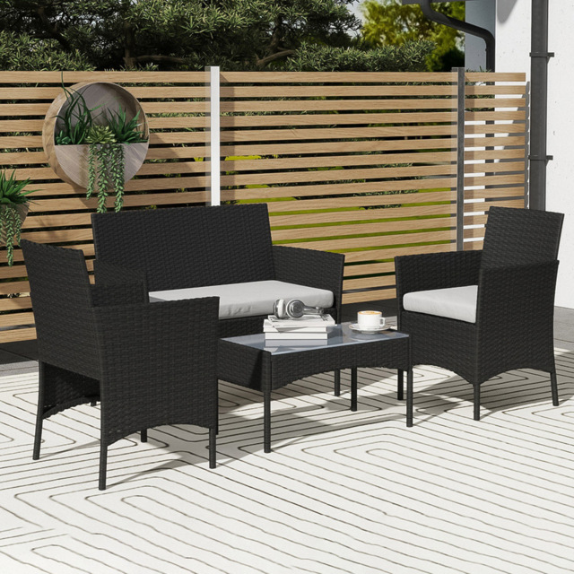 Outsunny 4 Seater Black Rattan Garden Sofa Set with Cushions - Wilko - image 1