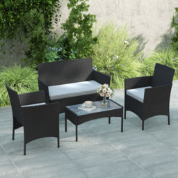 Outsunny 4 Seater Black Rattan Garden Sofa Set with Cushions - Wilko - thumbnail 4