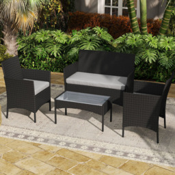 Outsunny 4 Seater Black Rattan Garden Sofa Set with Cushions - Wilko - thumbnail 3