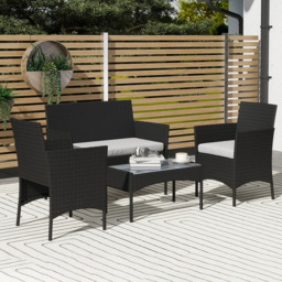Outsunny 4 Seater Black Rattan Garden Sofa Set with Cushions - Wilko - thumbnail 1