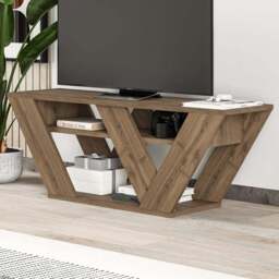 Decortie Pipralla 2 Shelf Dark Oak Effect Modern TV Unit - Size: 40 x 110 x 30cm - Brown - Wilko - thumbnail 1