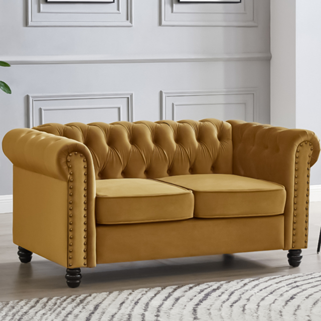Home Detail Chesterfield 2 Seater Studded Gold Velvet Sofa - Wilko - image 1