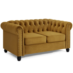 Home Detail Chesterfield 2 Seater Studded Gold Velvet Sofa - Wilko - thumbnail 3
