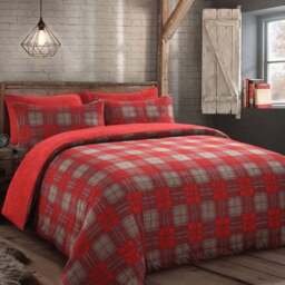 Velosso Single Red Check Teddy Fleece Duvet Set - Wilko - thumbnail 1