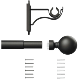 Rothley 71-120cm Matt Black Extendable Solid Orb Finials Curtain Pole - White - Wilko - thumbnail 4