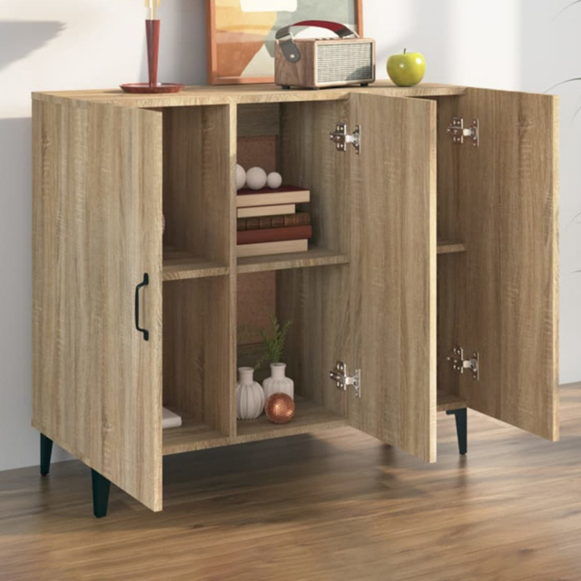 vidaXL 3 Door Sonoma Oak Sideboard - Size: 80 x 90 x 34cm - Brown - Wilko - image 1