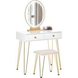 Portland White Dressing Table Set with LED Mirror - Size: 80 x 40 x 136cm - Wilko - thumbnail 3