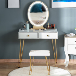 Portland White Dressing Table Set with LED Mirror - Size: 80 x 40 x 136cm - Wilko