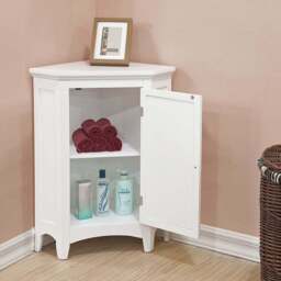 Teamson Home Glancy Single Door White Wooden Corner Stand Floor Cabinet - Size: 81.3 x 44.95 x 62.9cm - Wilko - thumbnail 7