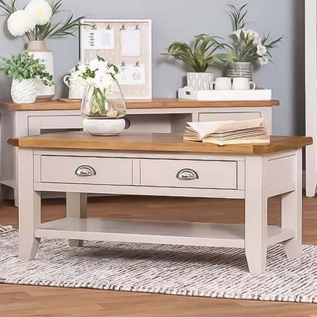Julian Bowen Richmond 2 Drawer Grey and Pale Oak Coffee Table - Wood - Wilko - image 1