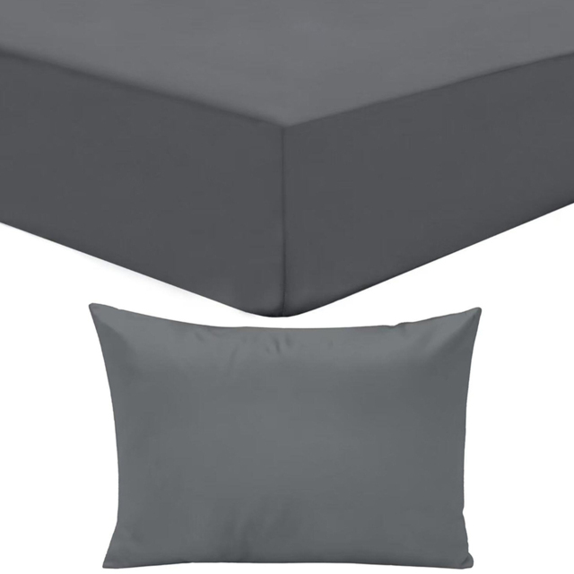 Easy Care Plain Sheeting Set Charcoal Double - Wilko - image 1