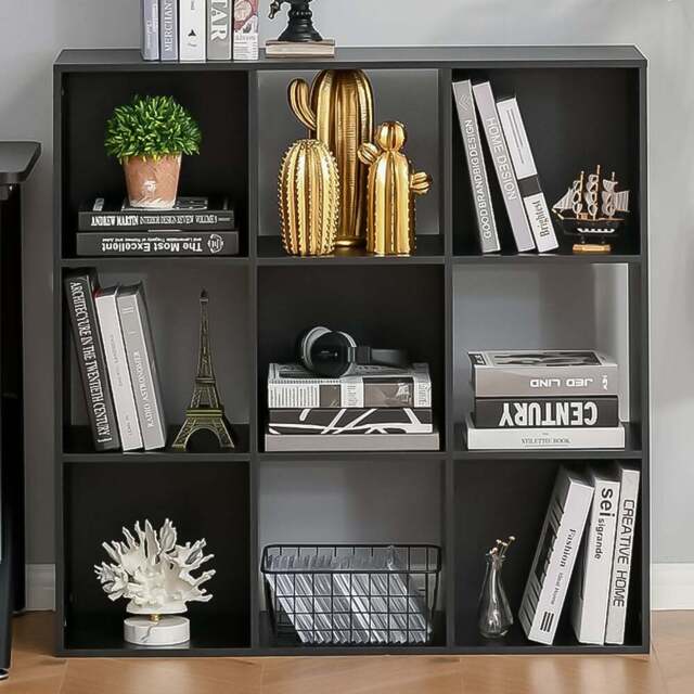 HOMCOM 9 Shelf Black Bookshelf - Size: 91.5 cm x 29.5 cm x 91.5 cm - Wilko - image 1