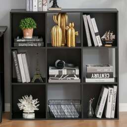 HOMCOM 9 Shelf Black Bookshelf - Size: 91.5 cm x 29.5 cm x 91.5 cm - Wilko - thumbnail 1